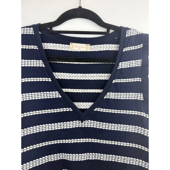 Altare'd State Navy White Stripe V Neck Peplum Top Sz M Cotton Casual Peasent - Picture 7 of 7